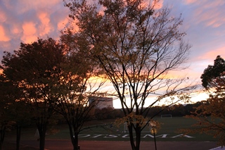 キャンパスの紅葉と秋の夕暮れ