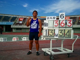 大会新記録で男子砲丸投初優勝