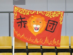 赤団の団旗！燃える炎とライオンのたてがみが闘魂を表します